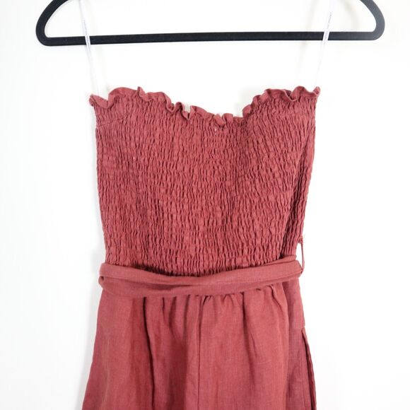 Faithfull the Brand Size S 100% Linen Lais Wide Leg Crop Jumpsuit Strapless - Picture 9 of 10